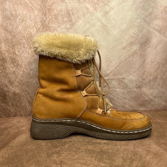 BareTraps Wanderer Suede Leather Faux Fur Lace Up Ankle Boots Brown Winter Ski - Picture 12 of 14